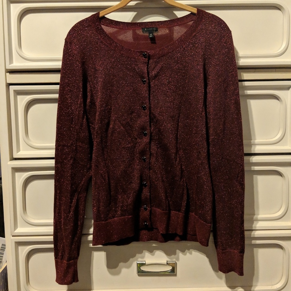 Talbots red sparkle cardigan S